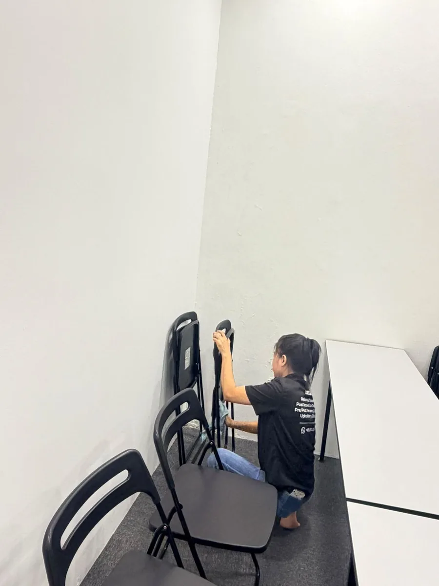 Deep cleaning — chairs lifted for thorough floor and chair clean