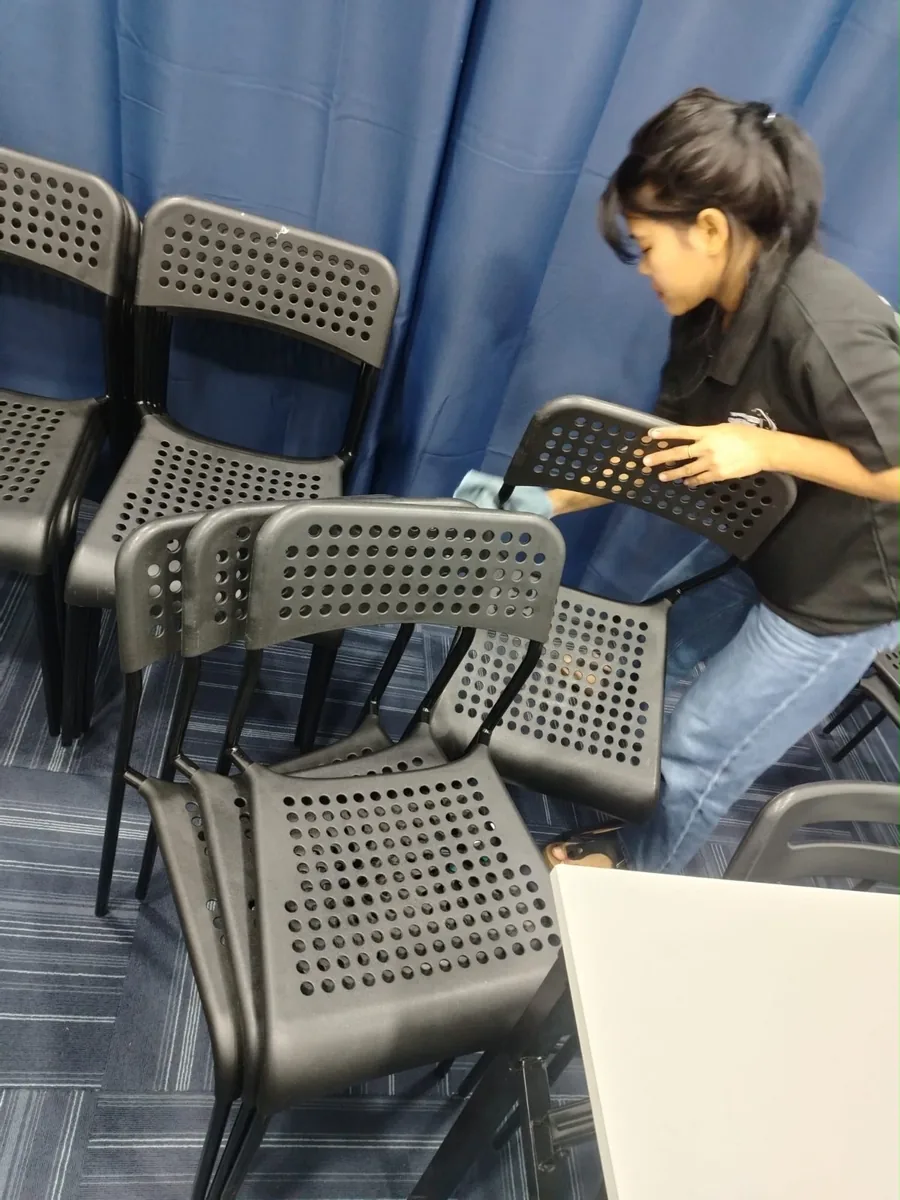 Deep cleaning — thorough wipe-down of every chair