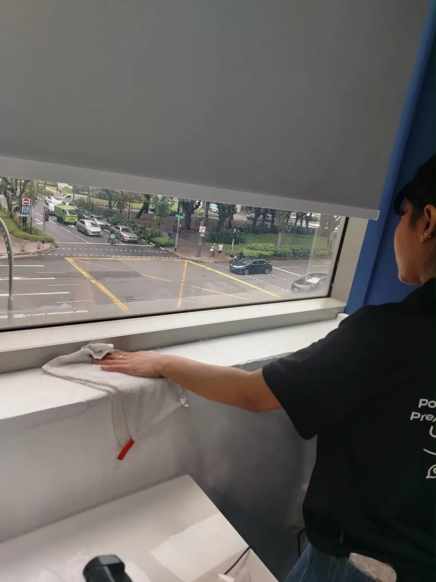 Window sill and frame wiping — thorough cleaning of every surface