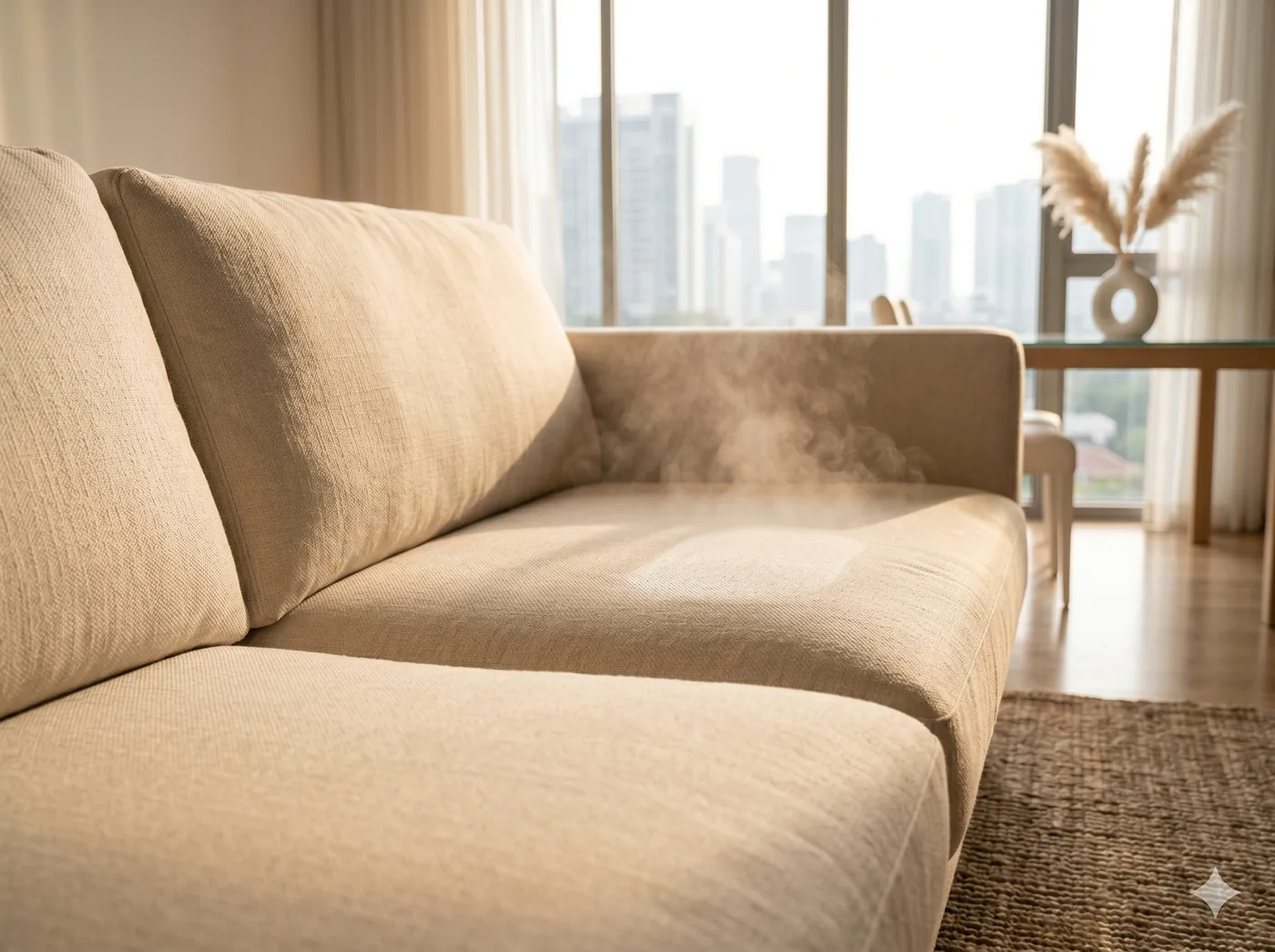Cream sofa steam cleaned in Singapore home