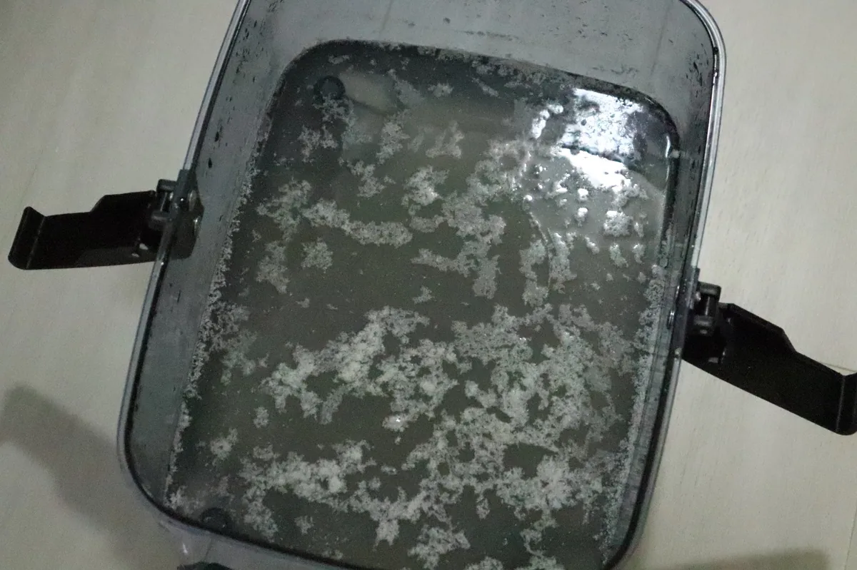 Extraction water after cleaning — proof that Italian-engineered equipment goes far deeper than the surface